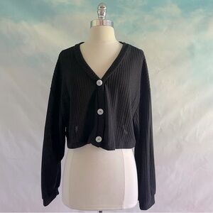 Black Cropped Button Down Cardigan